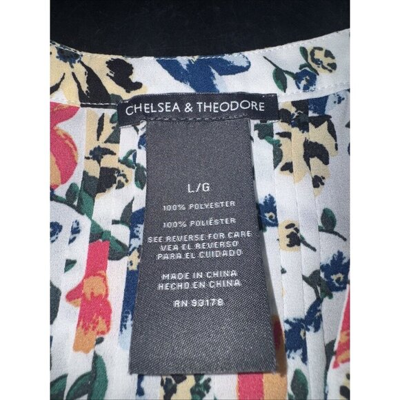 Chelsea & Theodore Women’s Sleeveless Floral Button Up V Neck Blouse Top Sz L - Picture 5 of 8